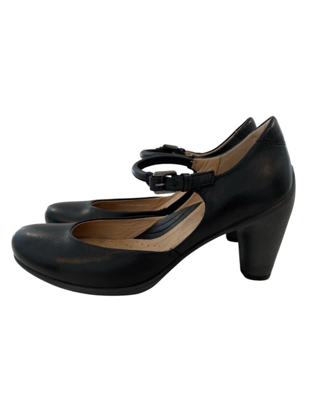 Ecco Womens Black Leather Mary Jane Heels With Adjustable Straps Size 36 Classic